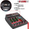 U4 Portable Mini Mixer 4 Channel Audio DJ Console with Sound Card; USB; 48V Phantom Power for PC Recording 5 Core MX 4CH