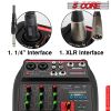 U4 Portable Mini Mixer 4 Channel Audio DJ Console with Sound Card; USB; 48V Phantom Power for PC Recording 5 Core MX 4CH