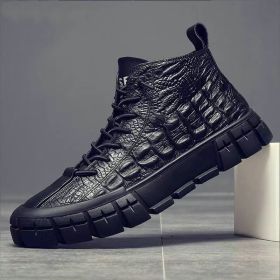 Fall Winter Men Leather Surface Casual Shoes (Option: Black Plus Velvet-40)