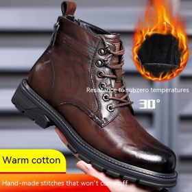 Vintage Fleece-lined Leather Boots Outdoor Keep Warm Men's (Option: Brown-38)