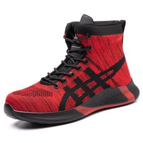 Winter Plush Boots Men Labor Protection Anti-smash Anti-puncture Work Shoes Warm Thickened Breathable Lace-up Safety Shoes (Option: Red-Size44)