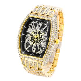 Bucket Shaped Full Diamond Large Dial Men's Watch (Option: Gold black)