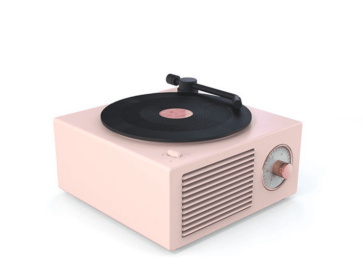 Retro Vinyl Wireless Bluetooth Small Sound Speaker (Color: Pink)