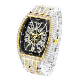 Bucket Shaped Full Diamond Large Dial Men's Watch (Option: Golden black)