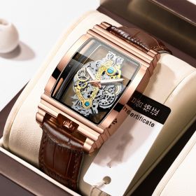 New Double Sided Wine Buckets Business Casual Watch (Option: Brown leather rose gold)