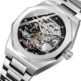 Men's Fully Automatic Mechanical Watch (Option: Silver band black face)