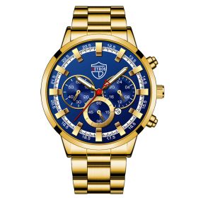 Men's Fashion Business Calendar Luminous Quartz Watch (Option: Gold blue and gold)