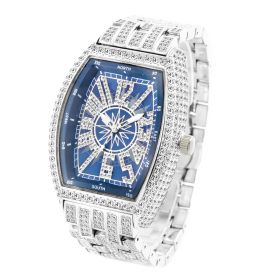 Bucket Shaped Full Diamond Large Dial Men's Watch (Option: Silver blue)