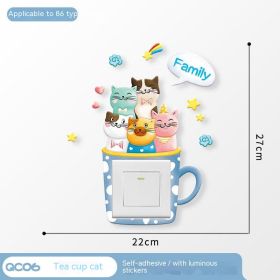 Household Light Switch Decorative Three-dimensional Stickers (Option: Teacup Cat)