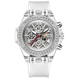 Diamond Inlaid Transparent Quartz Watch Waterproof (Color: White)