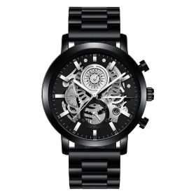 Men's Multi-functional Calendar Watch Hollowed Out (Option: Silver Faced Black Chain)