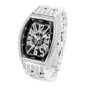 Bucket Shaped Full Diamond Large Dial Men's Watch (Option: Silver Black)