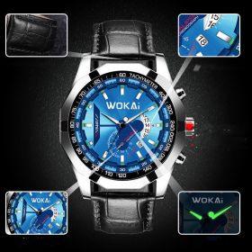 Watch Calendar Steel Band Non Mechanical (Option: Blue side belt)