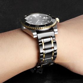 Five-pearl Ceramic Stainless Steel Black Frosted Strap (Option: Black gold-18mm)