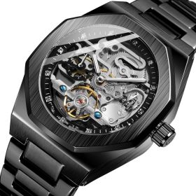 Men's Fully Automatic Mechanical Watch (Option: Black Belt and Black Face)