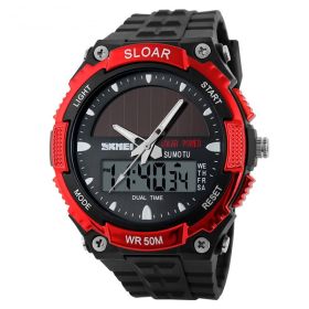 Time Beauty Men's Fashion Solar Watch Waterproof Electronic (Color: Red)