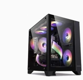 Desktop Main Case Glass All-side Permeable ESports Water Cooled White (Color: Black)