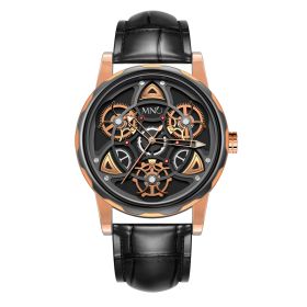 Black Gold Trend Three Dimensional Watch Personality Gear Gyro Season To Run Watch Men (Option: Rose belt)