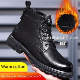 Vintage Fleece-lined Leather Boots Outdoor Keep Warm Men's (Option: Black-38)