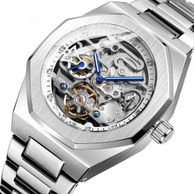 Men's Fully Automatic Mechanical Watch (Option: Silver Striped White Noodle)