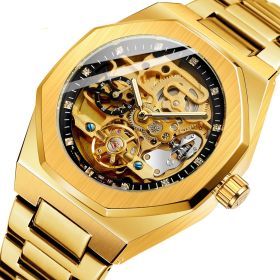 Men's Fully Automatic Mechanical Watch (Option: Gold Belt Black Face)