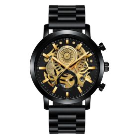 Men's Multi-functional Calendar Watch Hollowed Out (Option: Gold Faced Black Chain)