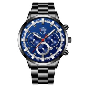 Men's Fashion Business Calendar Luminous Quartz Watch (Option: Black blue silver)