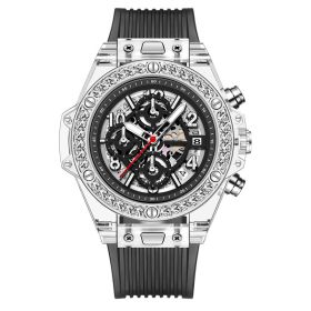 Diamond Inlaid Transparent Quartz Watch Waterproof (Color: Black)