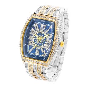 Bucket Shaped Full Diamond Large Dial Men's Watch (Option: Jane gold blue)