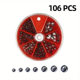 106/205pcs Round Split Shot Weights Set; Removable Split Shot Dispenser; Fishing Weights Sinkers; Fishing Tackle Accessories (Quantity: Red-106pcs)