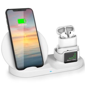 Wireless Charger 10W Fast Charging Station For iPhone Apple iWatch Series 5/4/3/2/1 AirPods (Color: White)