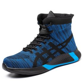 Winter Plush Boots Men Labor Protection Anti-smash Anti-puncture Work Shoes Warm Thickened Breathable Lace-up Safety Shoes (Option: Blue-Size44)