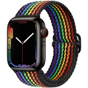 Apple Watch Watchband Adjustable Nylon Braided For Apple Watch7 Strap (Option: 2022 Black Rainbow-38\40\41mm)