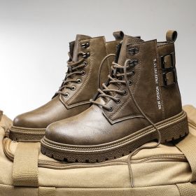 High-top Shoes All-match British Work Shoes Winter Thick Bottom Hiking Boots (Option: Khaki-39)