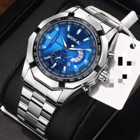 Watch Calendar Steel Band Non Mechanical (Option: Blue face)