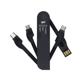 Folding 3-in-1 Data Cable A Drag Three Mobile Phone Charging Cable (Color: Black)