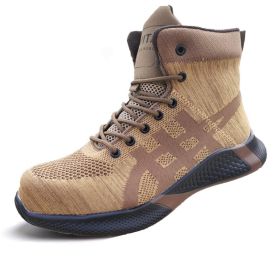 Winter Plush Boots Men Labor Protection Anti-smash Anti-puncture Work Shoes Warm Thickened Breathable Lace-up Safety Shoes (Option: Brown-Size43)