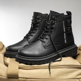 High-top Shoes All-match British Work Shoes Winter Thick Bottom Hiking Boots (Option: Black-39)